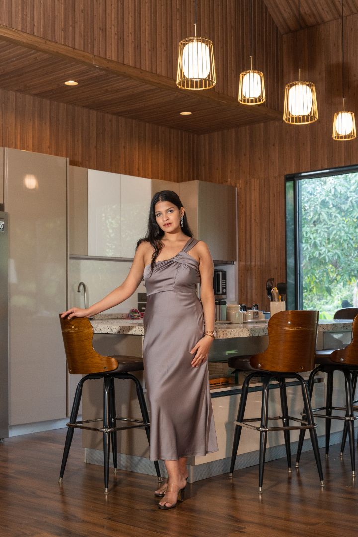 Metallic Satin One Shoulder Dress