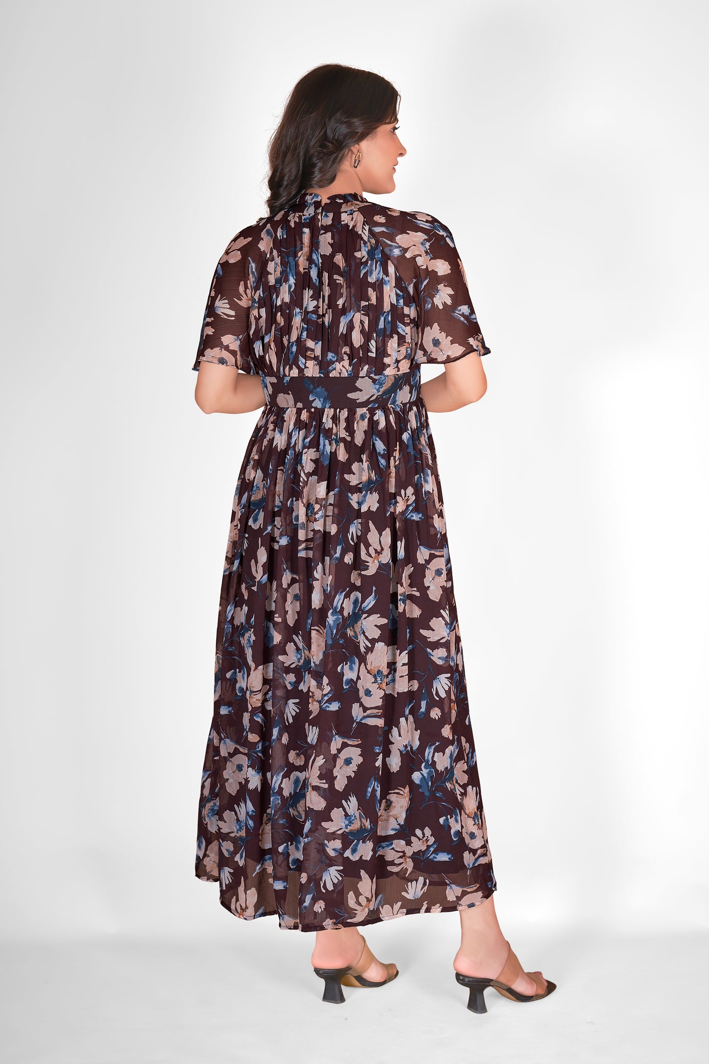 Brown Floral Folk Dress