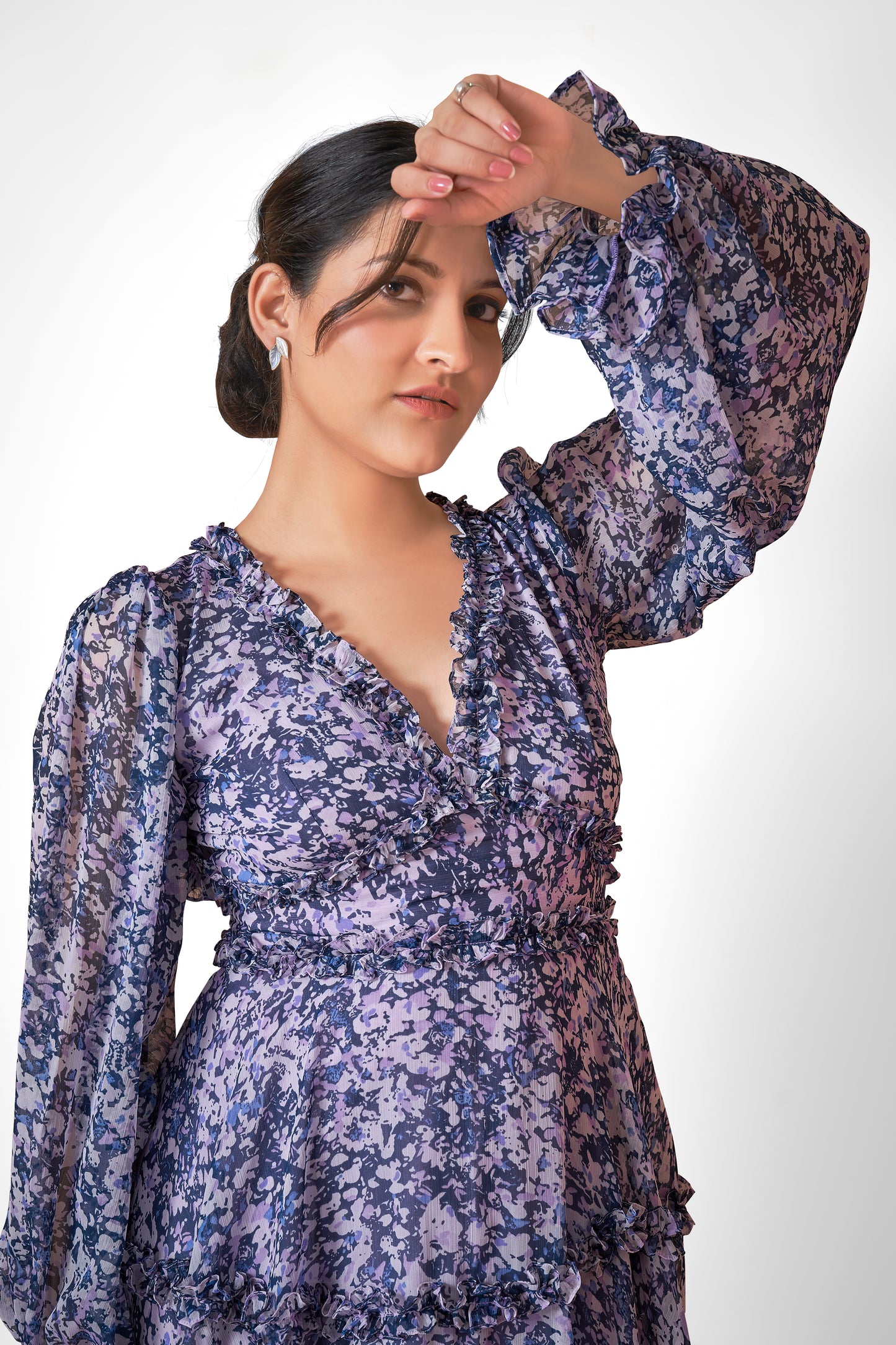 Purple Chiffon Frilled Short Dress