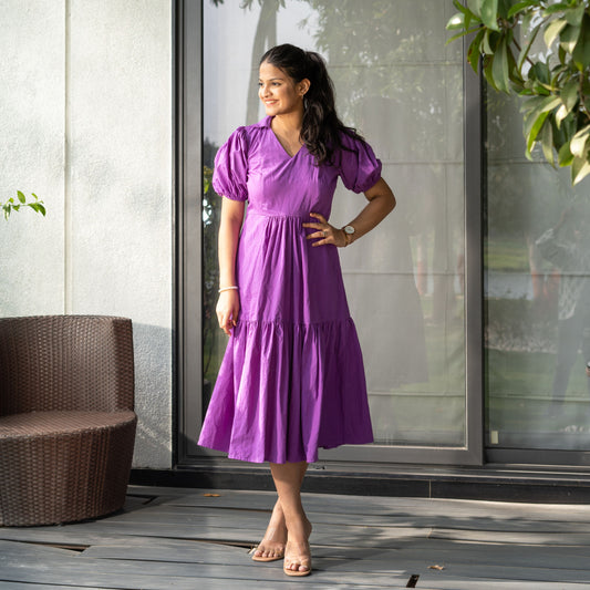 Collared V-Neck Midi Dress