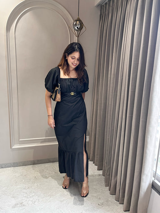 Black Poplin Dress with Slit