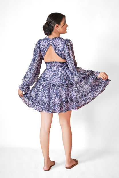 Purple Chiffon Frilled Short Dress