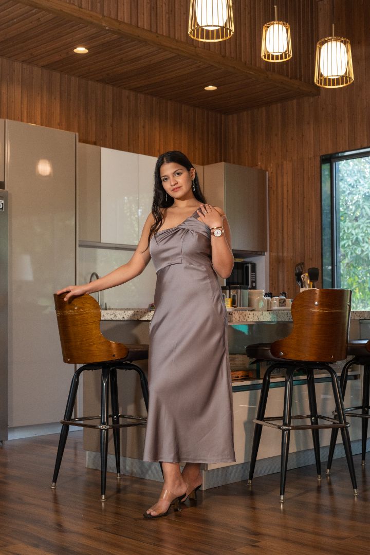 Metallic Satin One Shoulder Dress