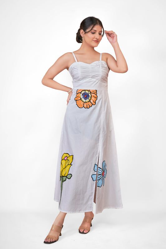 White Hand-painted Poplin Dress