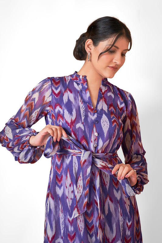 Printed V-neck Long Dress