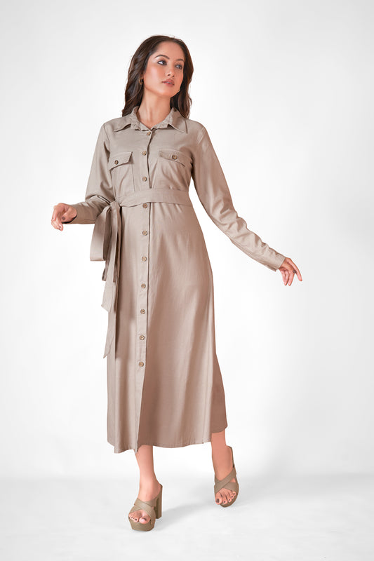 Beige Cotton Shirt Dress