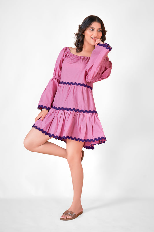 Pink Cotton Layered Dress