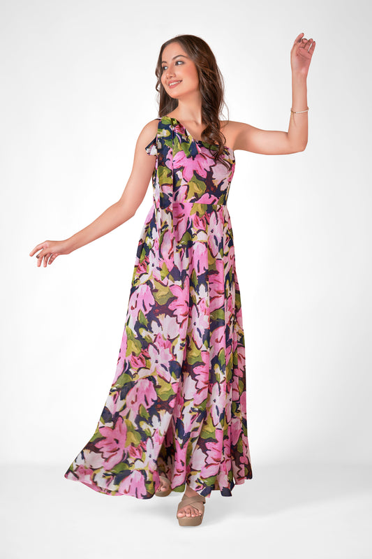 Floral One Shoulder Maxi Gown