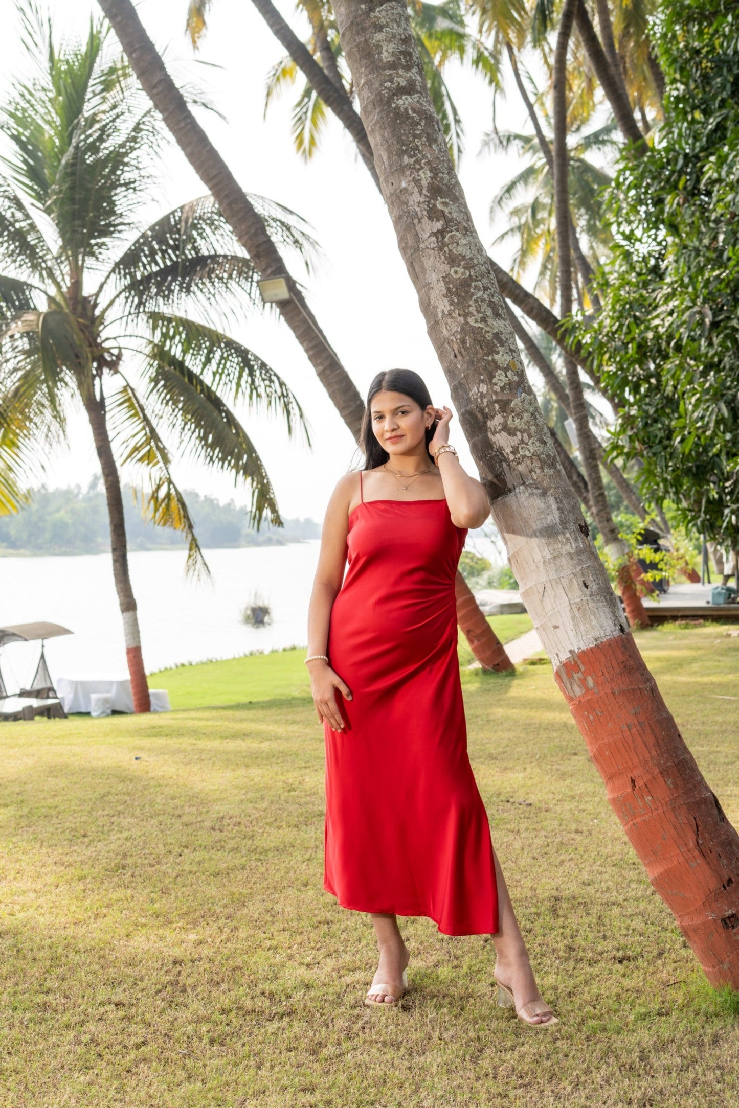 Red Satin Spaghetti Dress