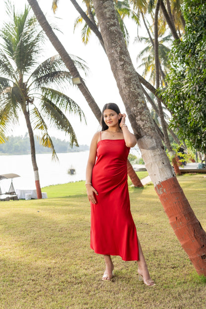 Red Satin Spaghetti Dress