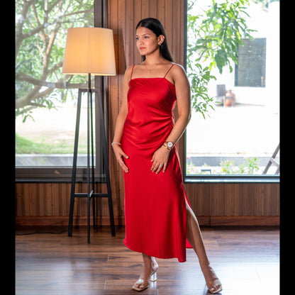 Red Satin Spaghetti Dress