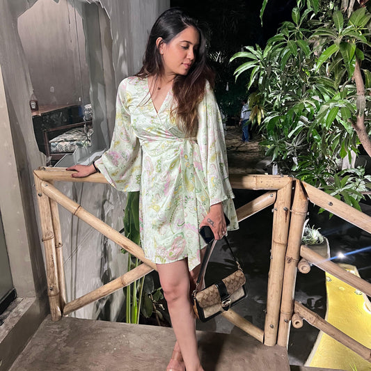 Printed Wrap Around Short Dress